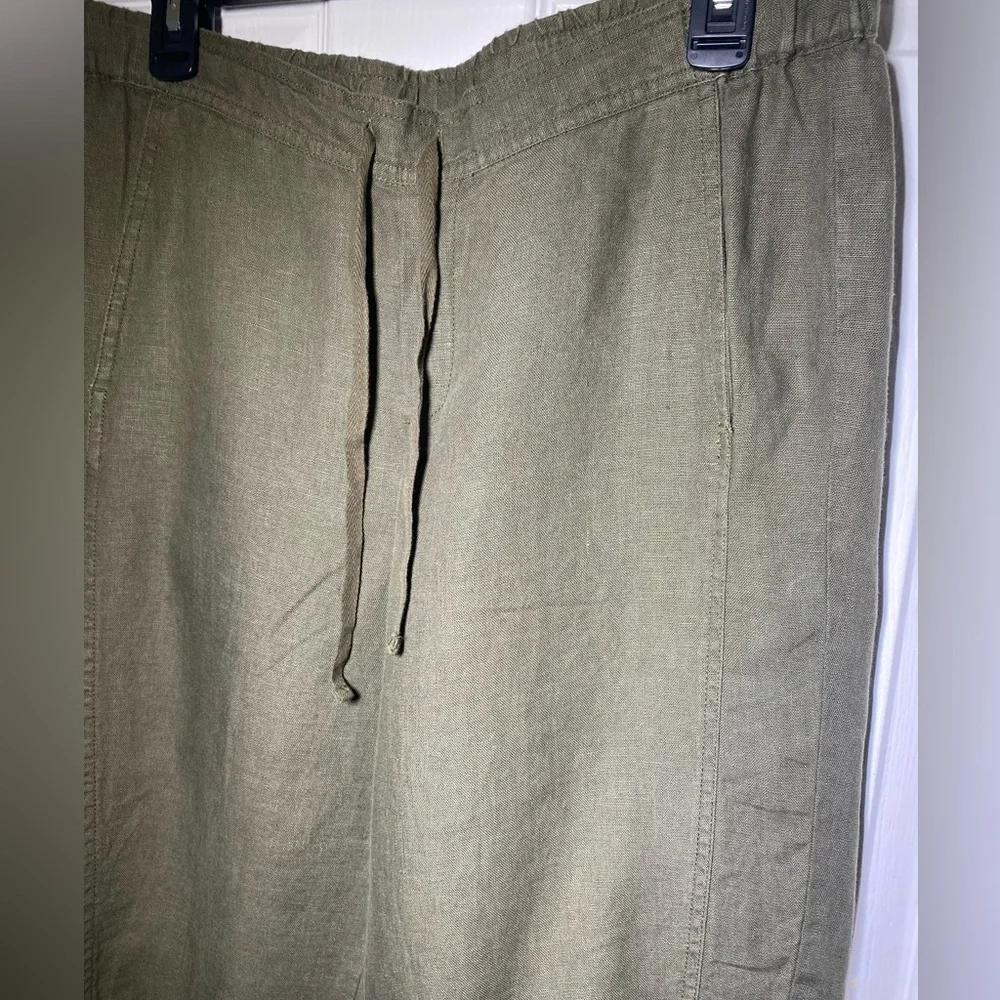 J. Jill Love Linen Tapered Leg Pull On Cropped Joggers Pants Olive Green Sz Med - Picture 3 of 11